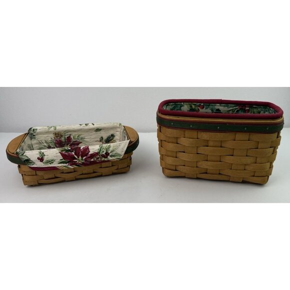 LONGABERGER Christmas Baskets Holly Berry & Poinsettia Protective Liner Set Of 2 - Picture 1 of 12